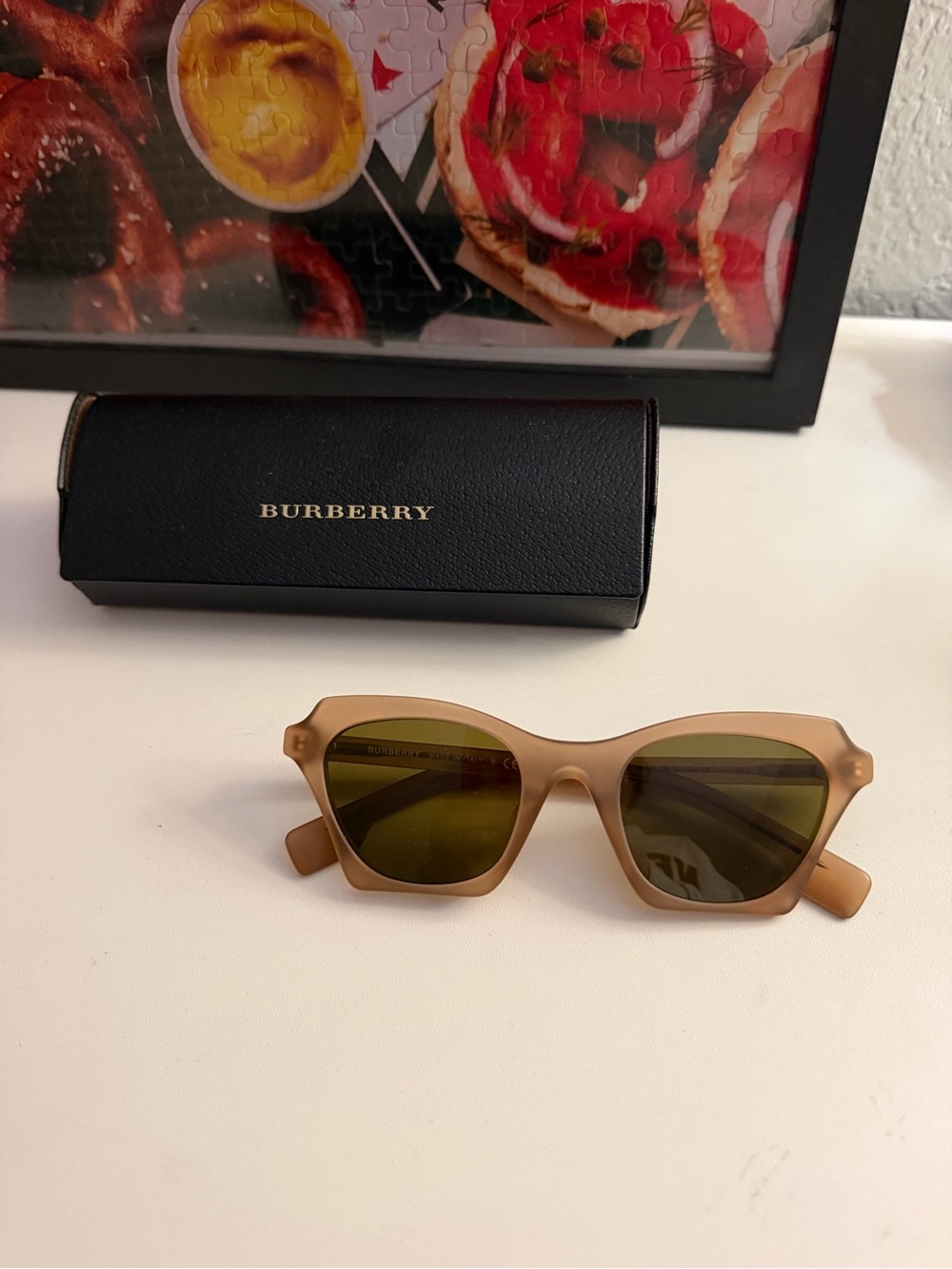 Women's Matte Tan Sunglasses with Green Lenses